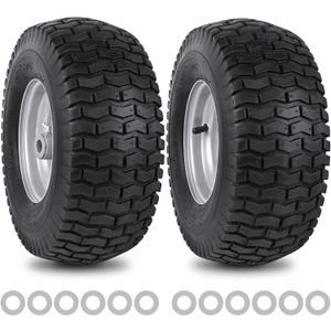 15x6.00-6nhs Lawn Mower Front Tire 4 Ply Tubeless 15x6x6 Lawn Mower 570 Lbs Tire and Wheel with 3/4" Bushing and 12 Spacers, Replacement for Garden Lawn Tractor Riding Lawn Mower, 2 Pack (Silver)