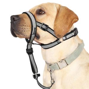 BARKLESS Reflective Head Collar, No Pull Collar for Large Dogs, Anti-Pull Muzzle Leash for Large Sized Breed, Adjustable Soft Dog Halter, Nose Leash for Easy Control on Walks L
