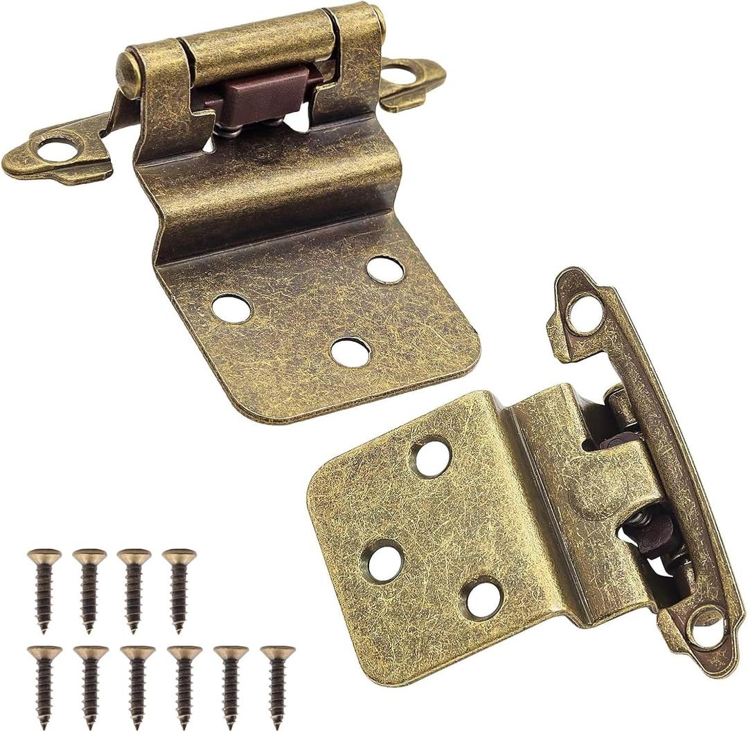 3/8" Inset Antique Brass Cabinet Door Hinges, 20 Pack (10 Pairs) Self Closing Kitchen Cabinet Hinge Hardware for Cabinet Doors