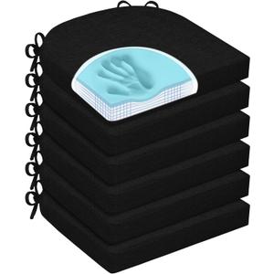 HOMELYSIAN Chair Cushions for Dining Chairs, Non Slip Chair Pads with Ties and Washable Covers, Memory Foam Kitchen Chair Cushions Set of 6, 16"X16"X2.5", Black