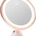 Fancii 10X Magnifying Makeup Mirror with True Natural Light and Locking Suction - 8 inch Large Lighted Travel Vanity Mirror, Dimmable Daylight LEDs, Battery and USB Operated - Luna (Rose Gold)