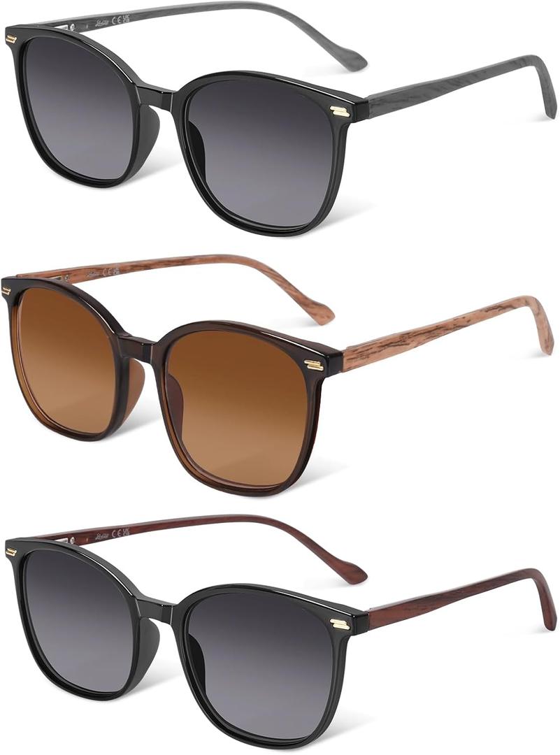 LADEESSE 3 Pack Reading Sunglasses for Women & Men, UV400 Sun Readers Glasses Spring Hinge Outdoor Sunglasses-200 (Mix Color)