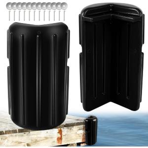 ORLANG 8in X 16in Corner Dock Bumper Fender, Inflatable Dock Protection for Docking, Marine Dock Fender Bumper with Stainless Steel Mounting Hardware - Multiple Colors (Black-2Pack)