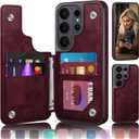 DJDUCK Designed for Samsung Galaxy S26 Ultra Case Wallet with Card Holder, [Magnetic Clasp Cover] [RFID Blocking Leather Protection] Shockproof Women Men Cases for Samsung S26 Ultra Wine Red