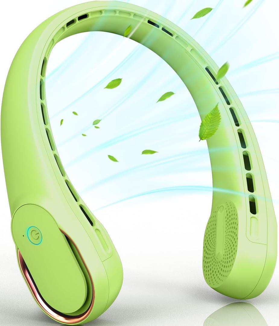 FrSara Bladeless Portable Neck Fan, 5200mAh, 3-Speed, 360 Surround Wind, Ultra-Quiet, USB Rechargeable, Wearable Portable Fan, Avocado Green