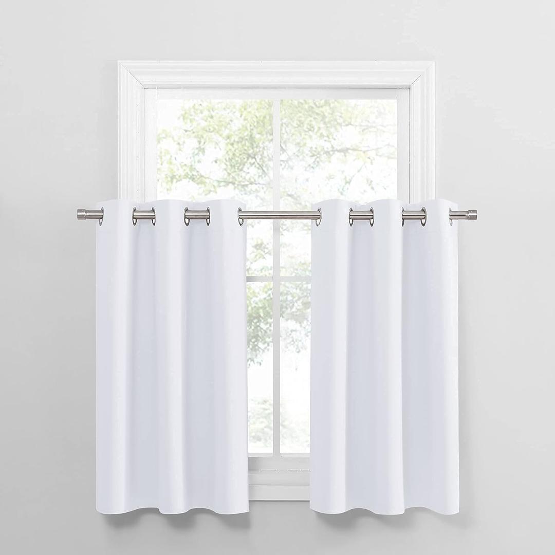 PONY DANCE Short Curtains for Window - (42 x 36 inches, Pure White, 2 PCs) Grommet Top Tiers Valances for Half Small Window Covering Light Filter