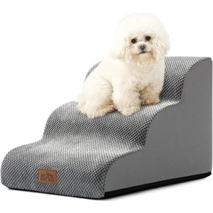 Dog Stairs for Small Dogs 15.7" H, Curved Dog Step for Puppy, Older Cat, Medium Pet Ramp for Sofa, Couch or Chair, Ladder with High Density Foam, 3 Step, 15.7x22.4x15.7 inch, Grey