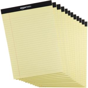 Amazon Basics 50 sheet Wide Ruled Lined Writing Note Pad, 8.5" x 11.75", 12-Pack, 600 Perforated Sheets, Canary