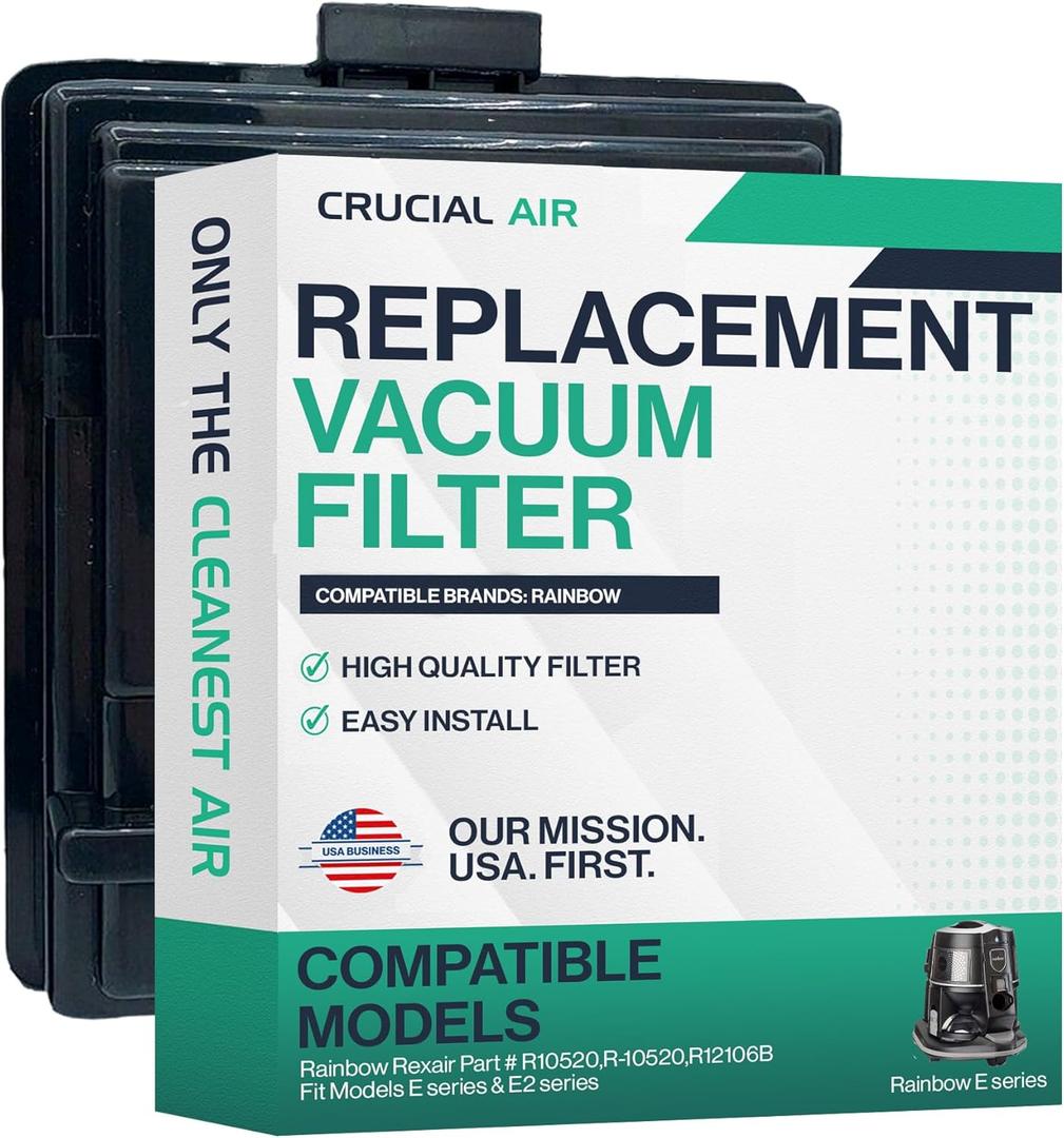1 Replacement Vacuum Filter -Compatible With Rainbow Rexair Part # R10520,R-10520,R12106B - Fit Models E series - Washable Filter - (1 Pack) by Crucial Vacuum