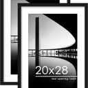 PEALSN 20x28 Picture Frame Set of 2, Display Pictures 16 x 24 with Mat or 20 x 28 without Mat for Wall Mounting Display, Poster Frames, Black