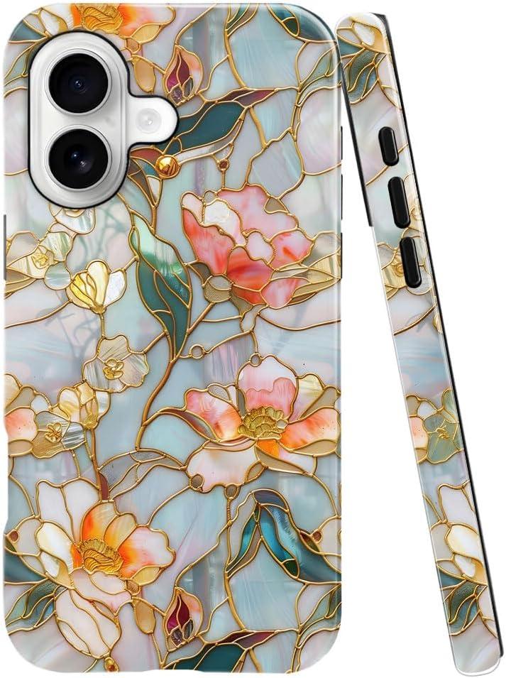 Case for iPhone 17 - Slim Fit Anti-Scratch Phone Case for Girl Women - Stained Glass Aesthetic Flowers (Glossy)