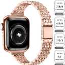 QUNDAXI Slim Watch Band Compatible with Apple Watch 38mm 40mm 41mm Series 1-9/Se Metal Stainless Steel Watchband Suitable for iWatch 11/10/9/8/7/6/5/4/3/2/1/SE Series Women Luxury Strap