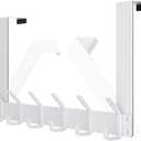 evory Over The Door Hook Rack,6 Hanger Hooks for Clothes Towels Coat ，Foldable Over Door Coat Rack for Bathroom(White)