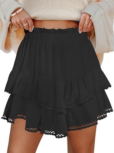COPYLEAF Ruffle Skorts for Woman Boho Tiered Flowy Short Skirt High Waist Mini Skirts Casual Summer Beach Outfits, L COPYLEAF Ruffle Skorts for Woman Boho Tiered Flowy Short Skirt High Waist Mini Skirts Casual Summer Beach Outfits, L
