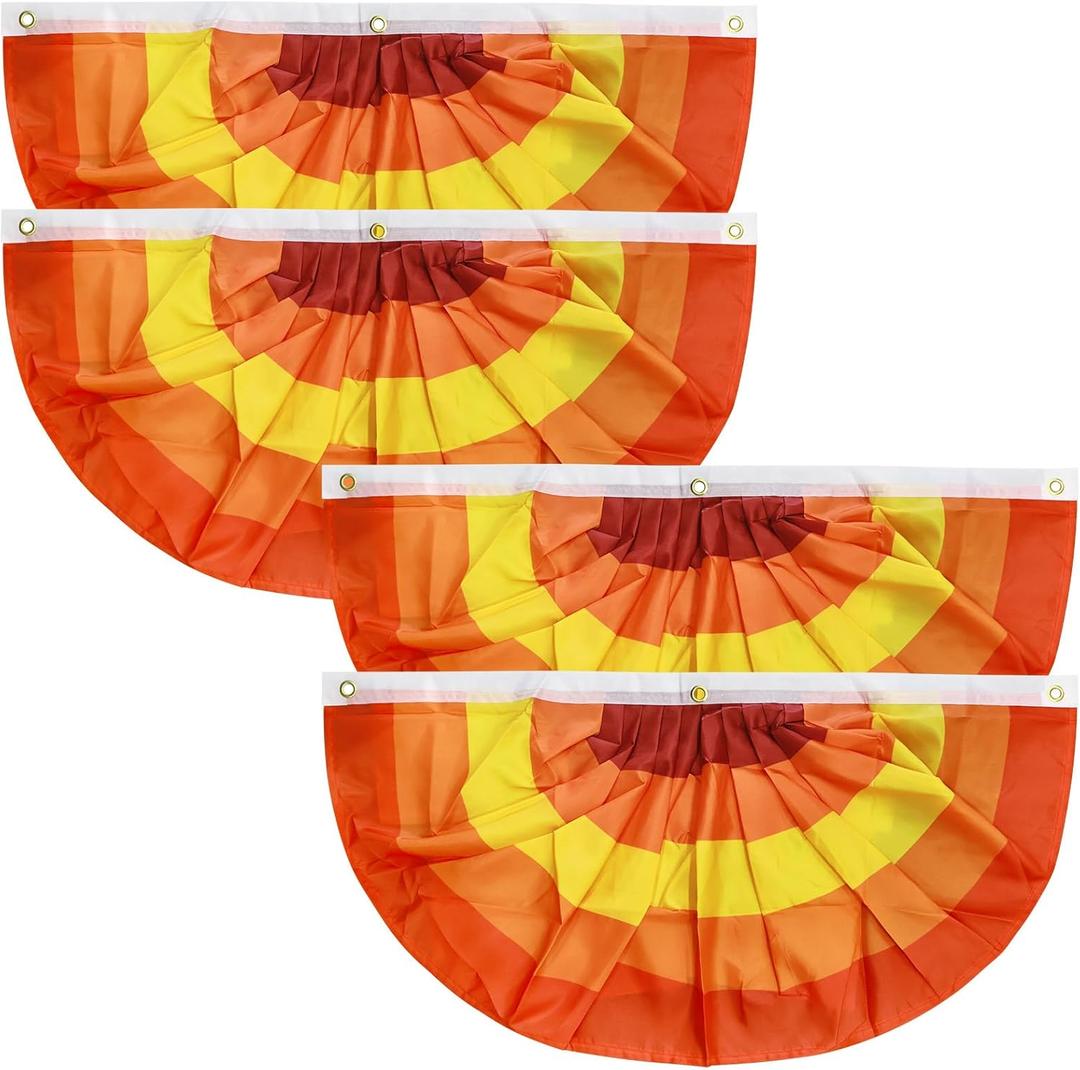 4 Pcs Thanksgiving Fall Pleated Fan Flag Bunting for Outside Garden with 3 Grommets Half Fan Banner Bunting Flags for Halloween Indoor Outdoor House Holiday Yard Decorations Party Props(3 x 1.5FT)