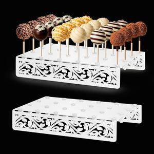 2 Pack White Metal Cake Pop Display Stand, Holds 48 Cake Pops stand with 100pcs Sticks, Lollipop Holder for Party,Dessert Table,Wedding Cake Stand