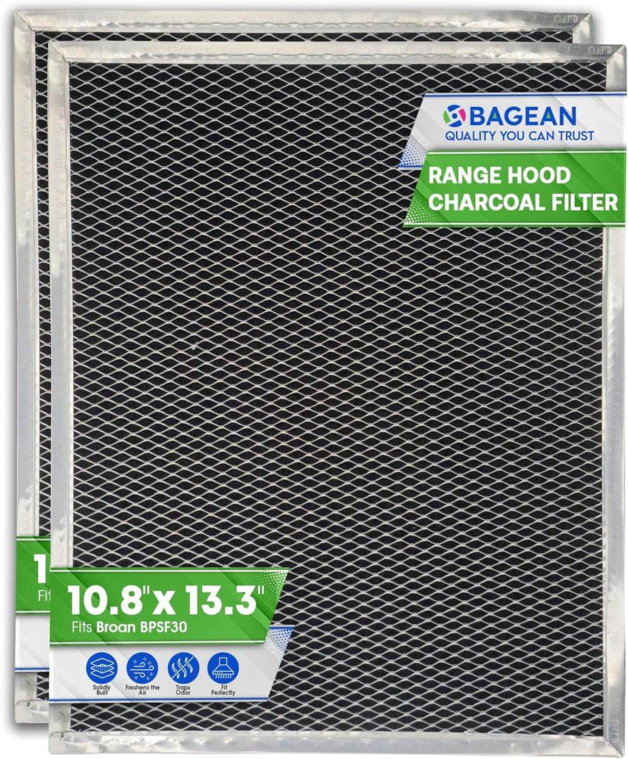 Broan Range Hood Charcoal Filter for 10.81' x 13.31' BPSF30 99010308 - Carbon Ductless Exhaust Hood Filter - Freshens Kitchen Air Over Oven (2-Pack)