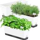 Window Box Planter 4 Packs, 17 Inches Rectangle Flower Pots with Drainage Holes & Trays, Pots for Vegetables, Herbs, Flowers, Garden Windowsill Balcony (White, 17 * 5.1 * 6 inch)