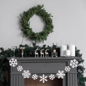 Wooden Christmas Snowflakes Ornaments, 9PCs White Snowflake Chain Hanging Ornament for Mantlepiece Window Front Door, Rustic Snowflake Embellishments Christmas Tree Decorations (white)