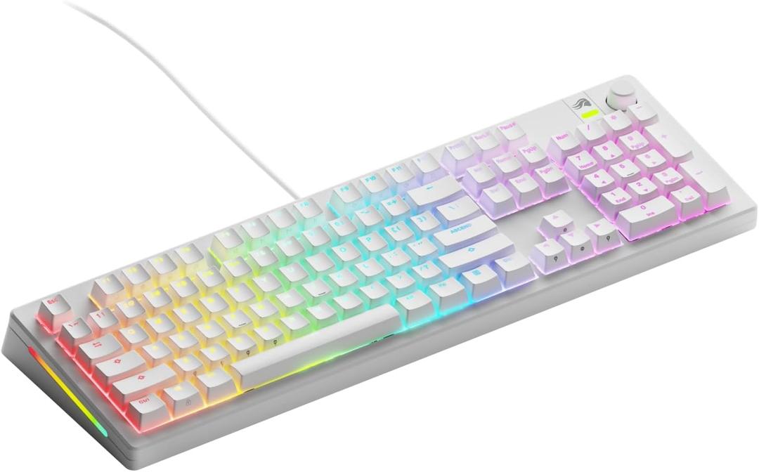 Glorious Gaming - GMMK 3 Custom Mechanical Gaming Keyboard with Knob, 100% Keyboard Full Size, Modular Gasket System, Doubleshot PBT Keycaps, Aluminum Switch Plate, Hotswappable Switches, ANSI (White)