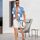 Demoking Mens Hawaiian Shirt Caribbean Tropical Beach Shirts Casual Summer Short Sleeve Blue Floral Button Down M (Blue, M)