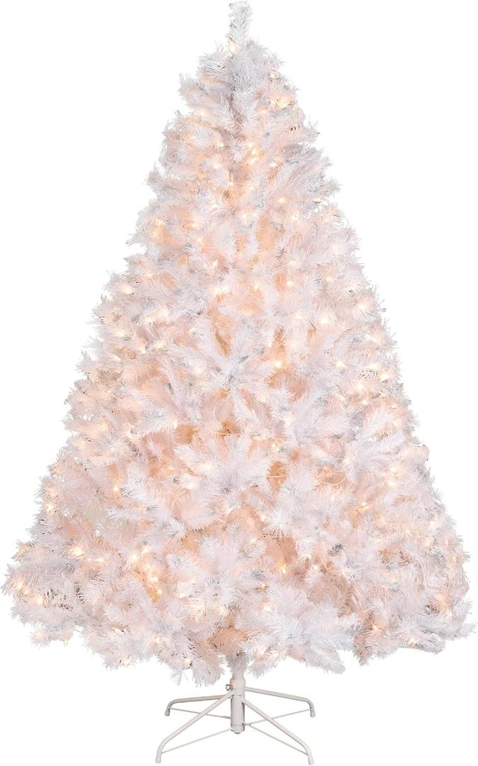 National Tree Company 7 ft Pre-Lit Winchester Pine Artificial Christmas Tree, 450 Clear Lights, 982 Tips, Silver Glitter, Includes Stand, White