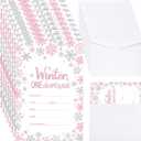 25 Pcs Winter Onederland Birthday Party Invitations with Envelopes First Birthday Decorations Winter Snowflakes Silver Pink Invitations for Holiday Winter 1st Birthday Party Supplies, 4 x 6 Inch