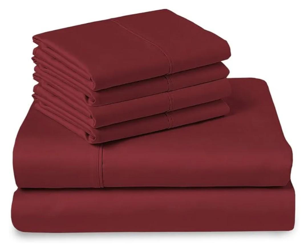 Pizuna Pure 100% Cotton Bed Sheets Set Twin XL Size Rio Red, Luxurious 400 Thread Count Long Staple Cotton Sateen Sheets with 15" Deep 2 Extra Pillowcase (Combed Cotton Bed Sheet Set)