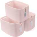 XUANGUO Cotton Rope storage Basket Bins Woven Basket for Organizing Shelves Rectangle Decorative Baskets For storage Clothes Toys Books Towels Square Wicker Nursery basket organizer 3 pack light pink