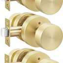 Haidms Pack of 3 Gold Privacy Door Knobs Interior for Bedroom & Bathroom Heavy Duty Brushed Gold Door Knobs Interior, Round Ball Design Door Knob with Emergency Unlock Keyless