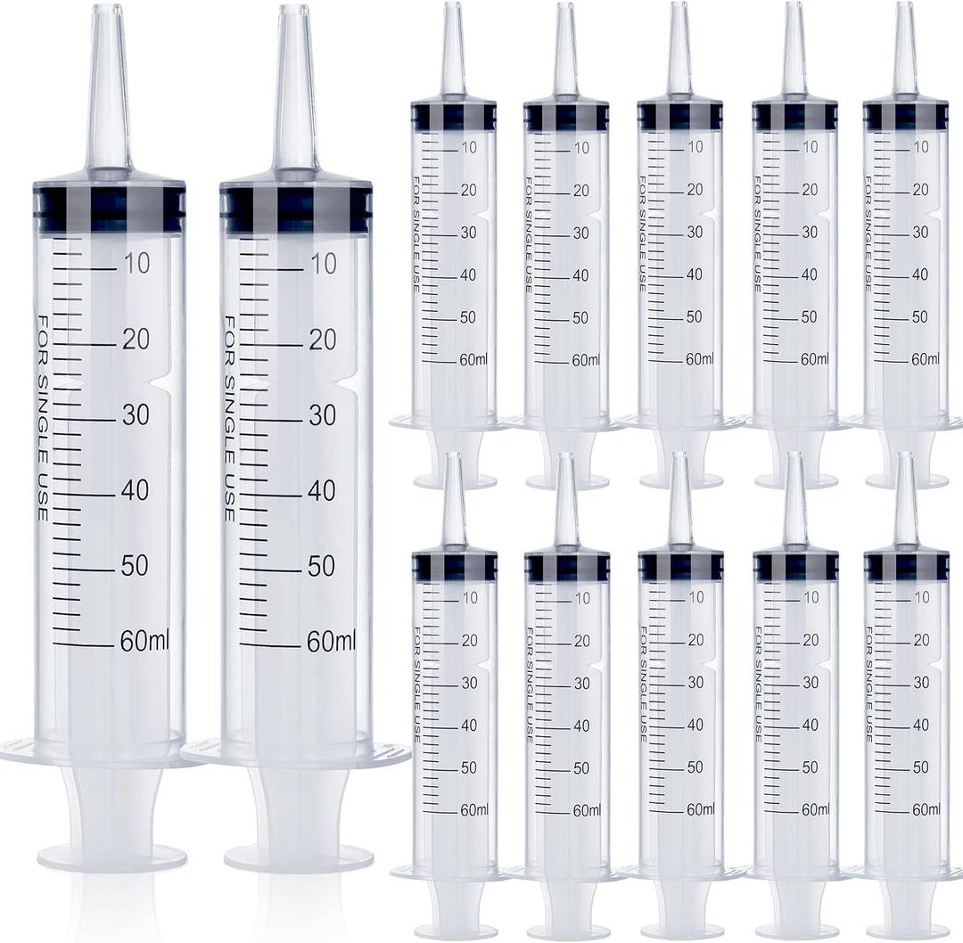 12Pack 60ml Syringe for Liquid - Large Plastic Syringes Without Needle for Food Thick Liquids and Irrigation Water, Lip Gloss Filling, Feeding Dogs Meds, Measuring ( 12 Pack 60 ml / cc )