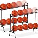 Tilt Basketball Rack Ball Storage Holder - Tilt Basketball Shooting Training Rack, Garage Sports Equipment Organizer, Outdoor and Indoor Rolling Balls Cart with Wheels (2 PCS)