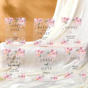 6 Pcs Pink Floral Baby in Bloom Baby Shower Table Decorations Take One Sign Thank You Pastel Acrylic Sign Centerpieces with Stand 5 x 7" Spring Birthday Party Decorations for Guests Gifts