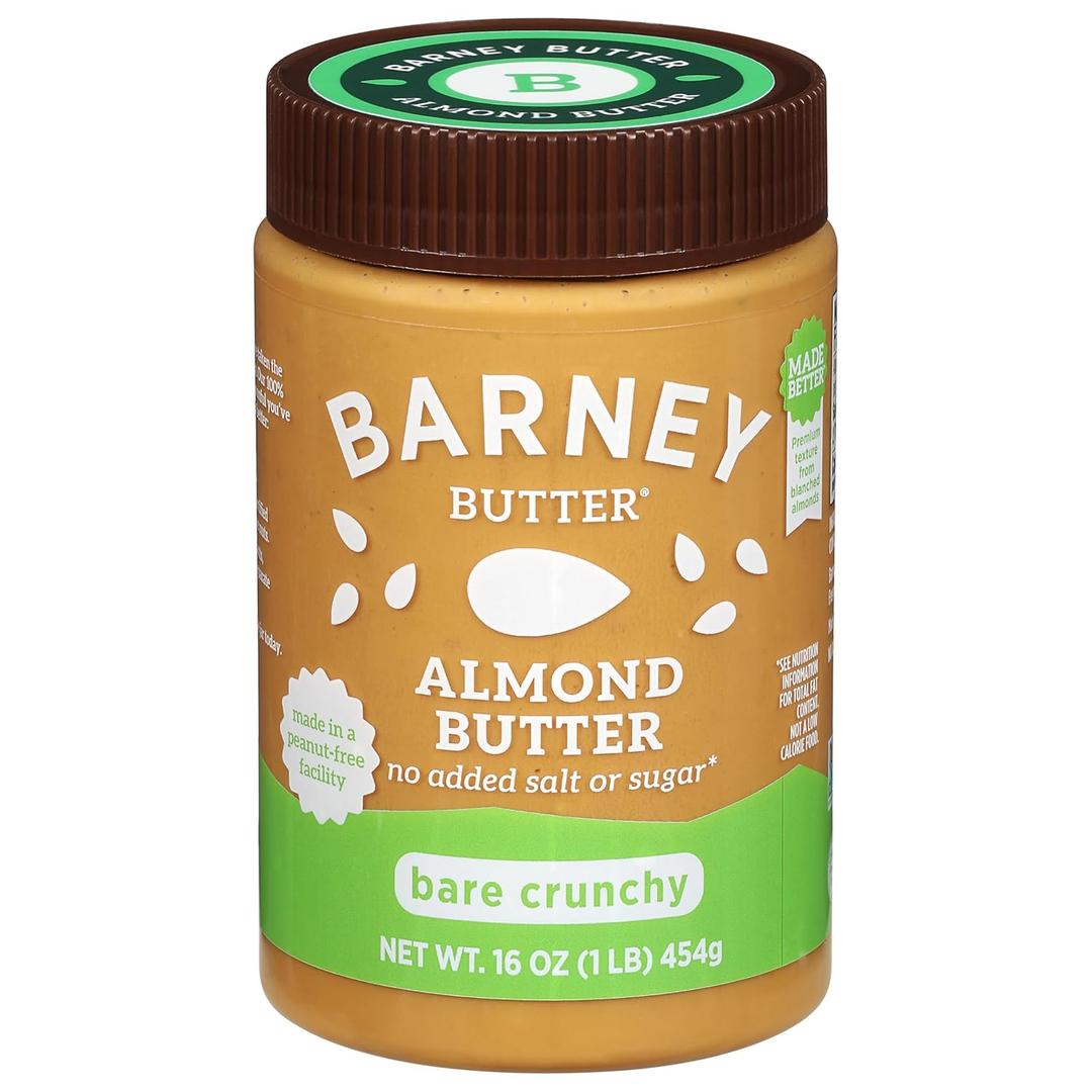 Barney Butter Almond Butter, Bare Crunchy, 16 Ounce Jar, No Added Sugar or Salt, Skin-Free Almonds, No Stir, Non-GMO, Gluten Free, Keto, Paleo, Vegan (EXP 06/12/26)