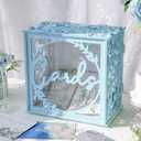 OurWarm Blue Wedding Card Box with Acrylic Window, PVC Gift Card Box for Wedding Decorations Reception, Envelope Money Gift Boxes for Party Baby Shower Anniversary Graduation Birthday Bridal Decor