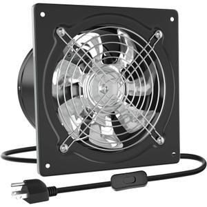 HG Power 10 Inch Metal Exhaust Fan with Switch, 988 CFM Powerful Garage Exhaust Fan with Damper, Potable Wall Mount Fan Fume Extractor Ventilation Fan for Shop, Shed, Basement, Chicken Coop, Black