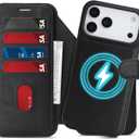 for iPhone 17 Pro Max Wallet Case with [RFID Blocking] Card Slot, MagSafe-Fit, 2-in-1 PU Leather Flip Fold Stand Shockproof Magnetic Detachable Phone Case for iPhone 17 Pro Max,Black - A