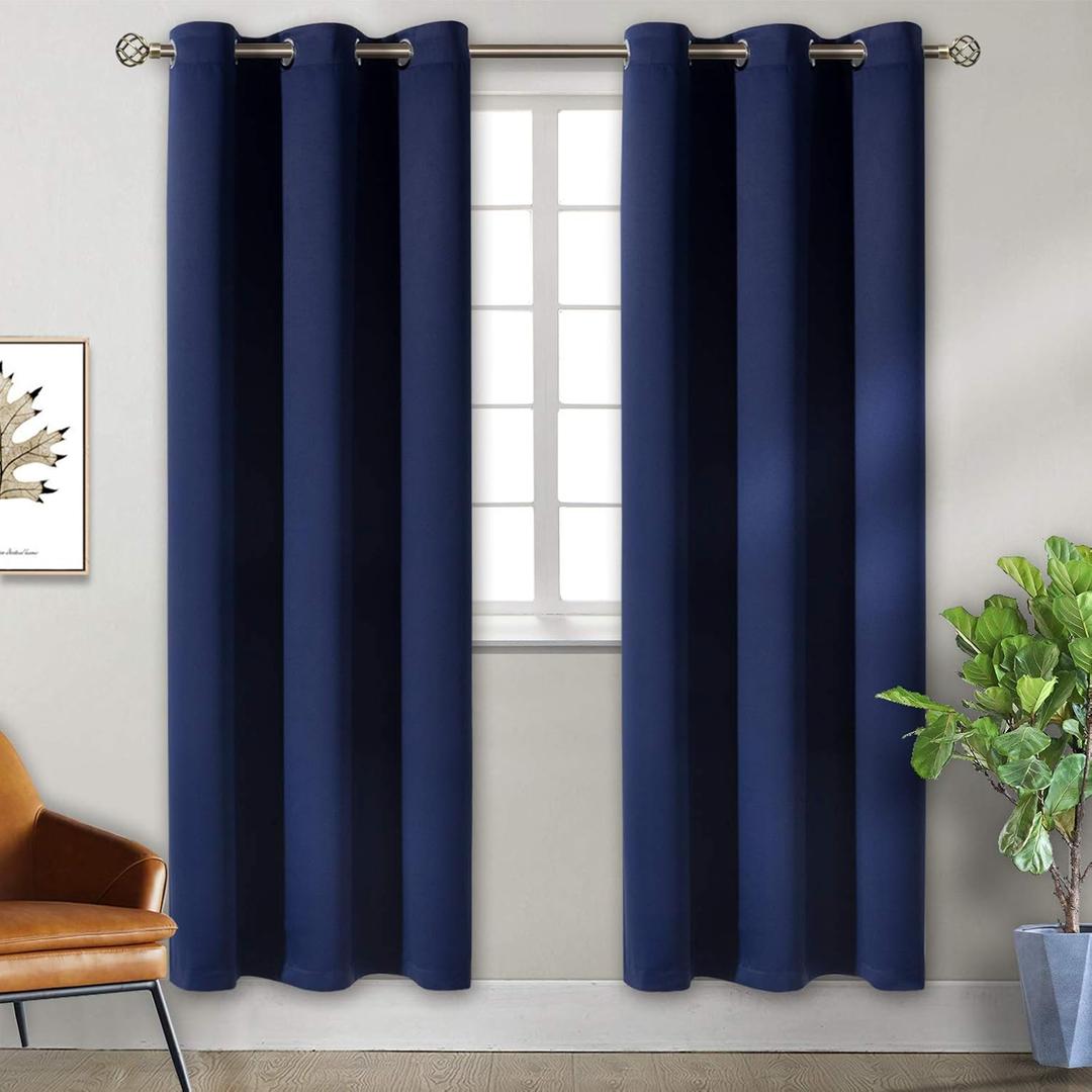 BGment Blackout Curtains for Bedroom - Grommet Thermal Insulated Room Darkening Curtains for Living Room, Set of 2 Panels (38 x 84 Inch, Navy Blue)