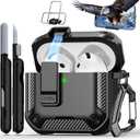 RFUNGUANGO for AirPods 4th Generation Case, Compatible with AirPods 4th Generation Case (2024), Military-Grade Drop Protection, Comes with Cleaning Kit, Comes with Phone Holder Function -Black