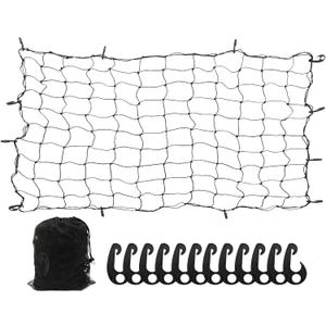 6' x 5' Heavy Duty Bungee Cargo Net Stretches to 12' x 10' -Latex Truck Bed Mesh with 12Pcs Free Adjustable Hooks for The Secure Carrying on Roof Luggage Rack,Cargo Carrier and Pickup Truck Bed