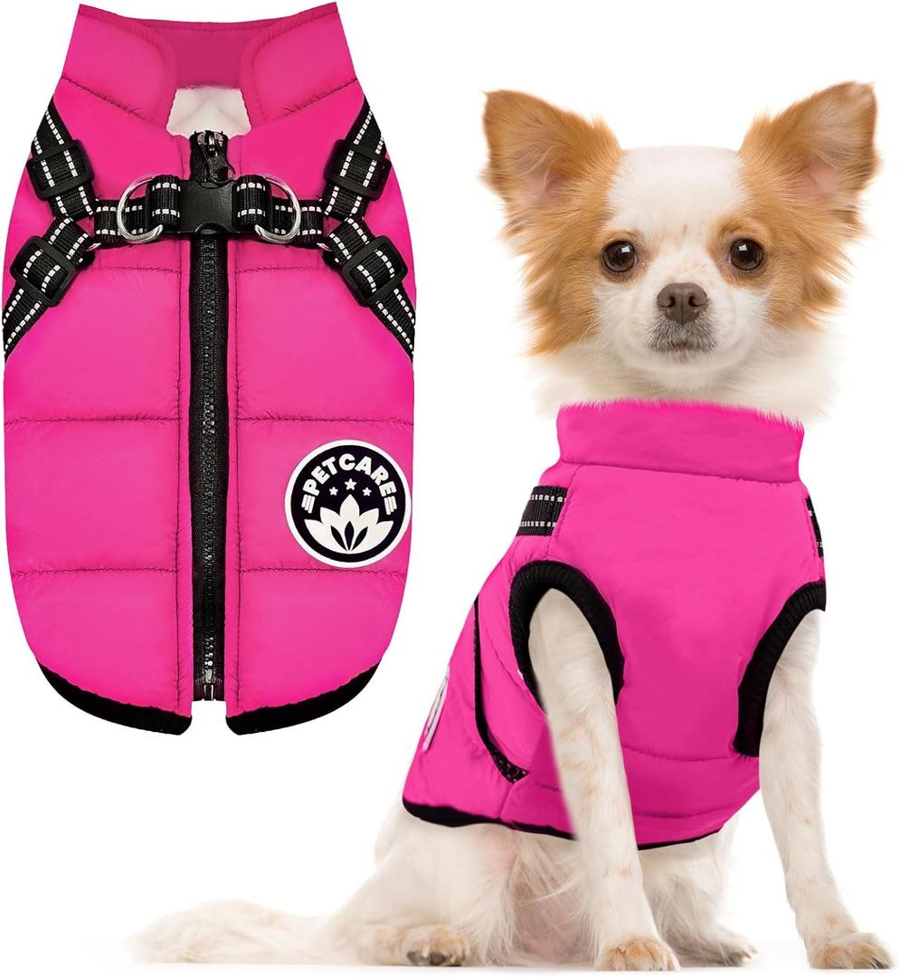 PETCARE Winter Dog Coat with Harness Built in Waterproof Dog Jackets Warm Pet Fleece Vest Windproof Snow Jacket Snowsuit Reflective Dogs Cold Weather Coats for Puppy Small Medium Large Dogs Cats, XL