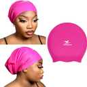 Large Swim Cap for Long Hair, Dreadlocks, Weaves, Hair Extensions, Braids, Curls & Afros - Waterproof Silicone Swimming Cap for Women & Men, Comfortable for Pool, Beach & Training (Pink, L-Large)