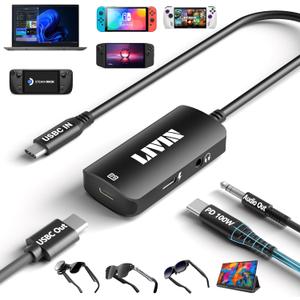 LIVIN   USB C to Portable MonitorAR Glasses XREAL OneAir 2 Pro/VITURE Pro/RayNeo Air 2s/Rokid,4K@60Hz+PD 100W,USB C to Type C Adapter iPhone15/16AndroidPCSwitchSteam Deck (USB C male to USB C female)