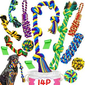 SHARLOVY XL Dog Chew Toys for Aggressive Chewers Large Breed, 14 Pack Tough Indestructible Dog Toys for Aggressive Chewers, Durable Puppy Chew Toys for Teething, Heavy Duty Cotton Rope Toys