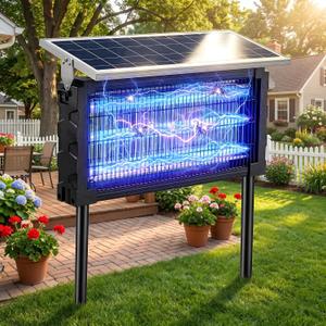 2026 Solar Bug Zapper Outdoor Waterproof Mosquito Repellent Outdoor Patio | 4500V Mosquito Trap & Killer for Moths,Gnats,Flies,Small Flying Insect,18W Solar Powered Fly Zapper for Backyard,Garden,Patio