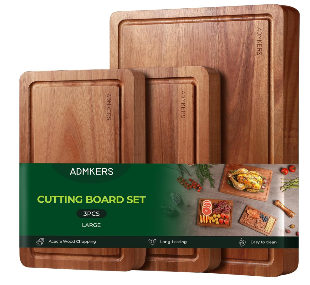 Wood Cutting Boards for Kitchen, Acacia Wooden Cutting Board Set, Charcuterie Board, Large Solid Chopping Board for Meat, Cheese, Fruit, Vegetables (set of 3)