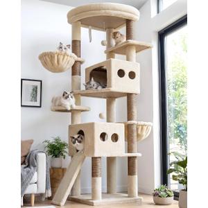 Globlazer S74G 74in Tall Cat Tree for Indoor Cats Large Adult, Beige