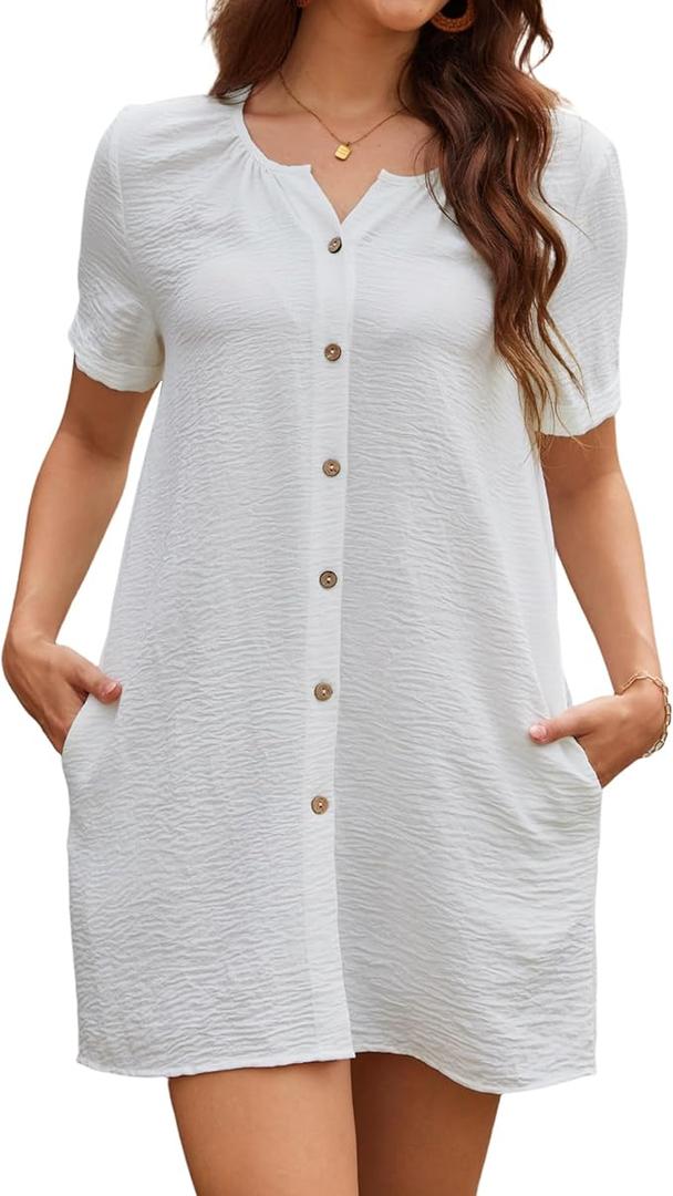 Bsubseach Women's Swimsuit Cover Up Shirt Button Down Short Sleeve Bathing Suit Coverup Summer Beach Dress Small