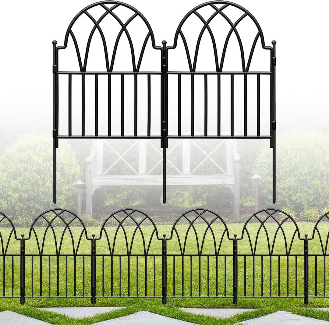 Garden Fence - 17 in(H) x 10.56ft(L) Arched Metal Fence Panel No Dig Fence, Ground Stake Animal Barrier Fence for Dog, Flower Bed Edging Wire Border Panel Fencing for Yard Patio Outdoor Decor