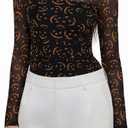 REORIA Women’s Trendy Sexy Mock Turtle Neck Long Sleeve Sheer Mesh Ruched Going Out Bodysuits Tops (S)